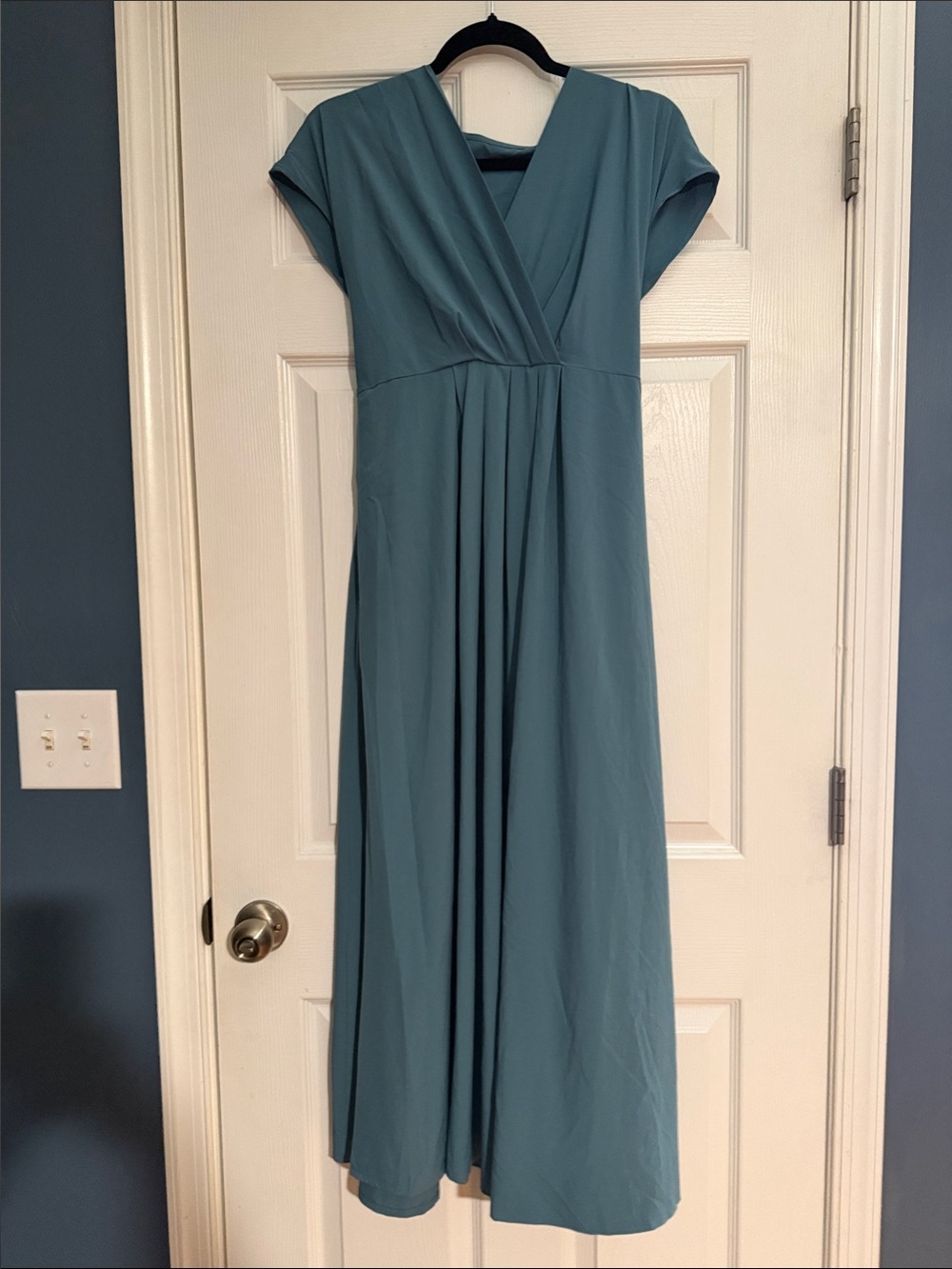 HALARA Teal Faux-Wrap Cap-Sleeve Maxi Dress